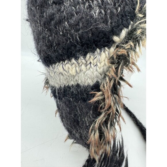 American Eagle Outfitters Trapper Hat With Faux Fur & Pom Pom Black/Gray Wool/Al - Picture 6 of 11
